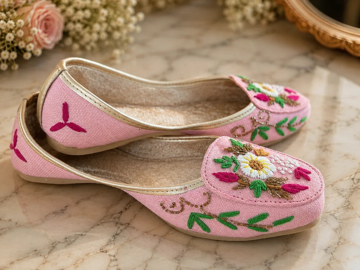 Pink Floral Embroidered Jutti