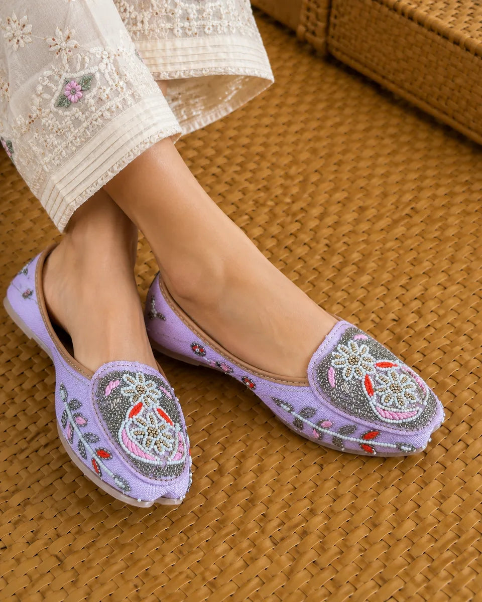 The Chits Lavender Hand-Beaded Designer Jutti for Women