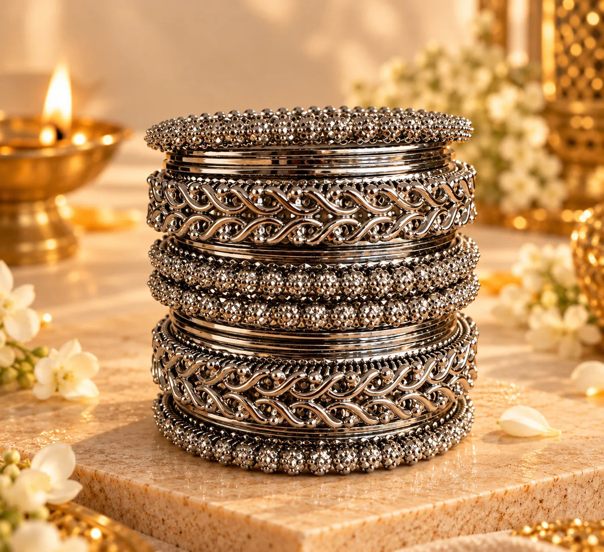 Traditional Silver Bangle Set