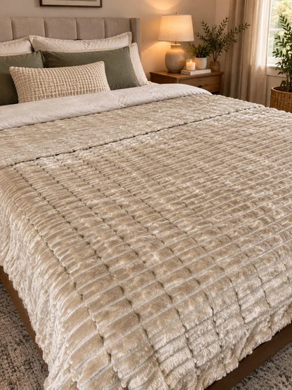 Beige Ribbed Plush Blanket