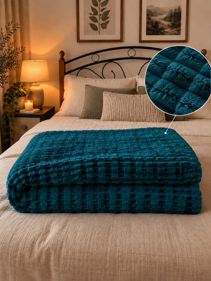 Dark Green Ribbed Plush Blanket