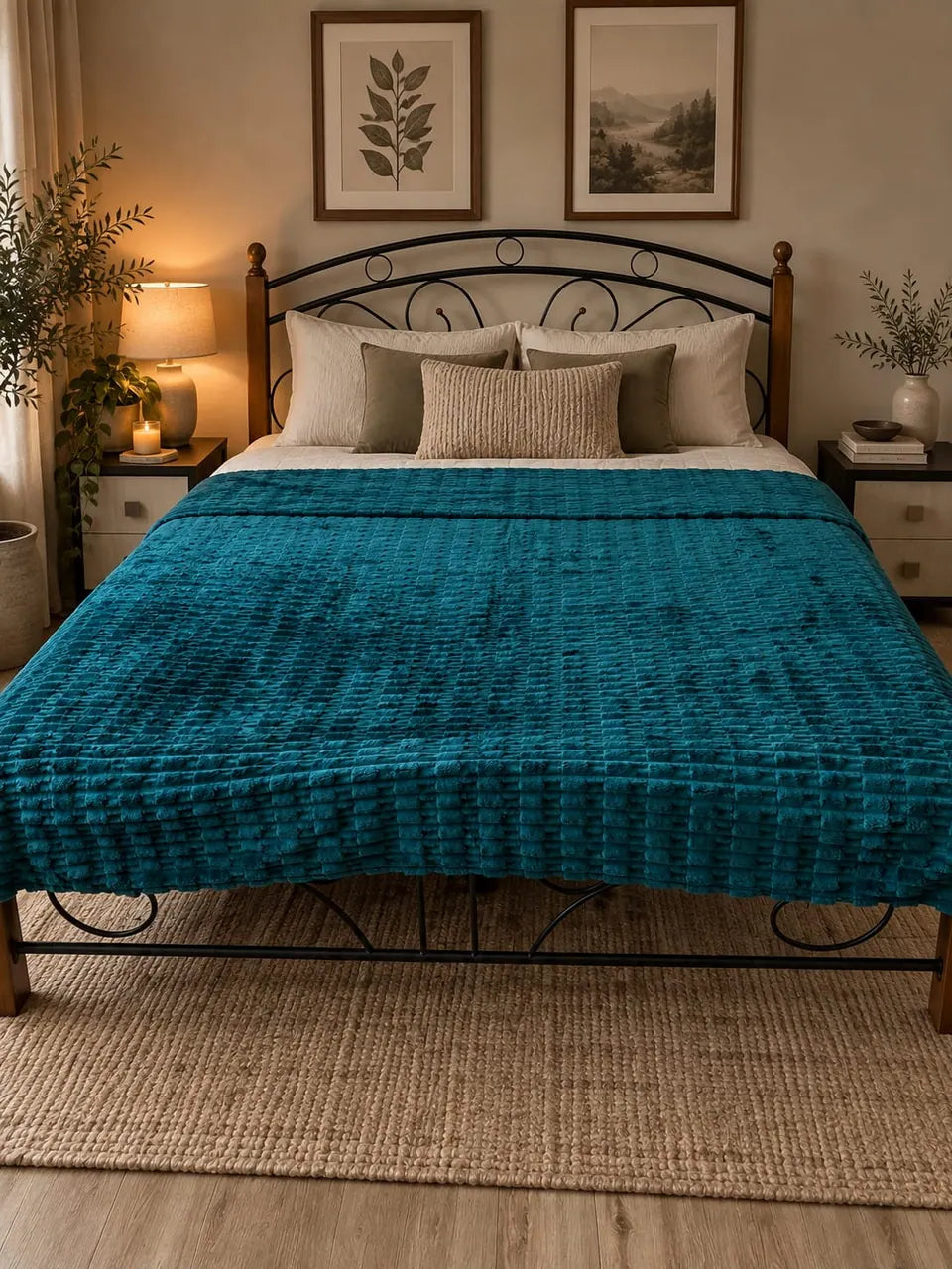Dark Green Ribbed Plush Blanket