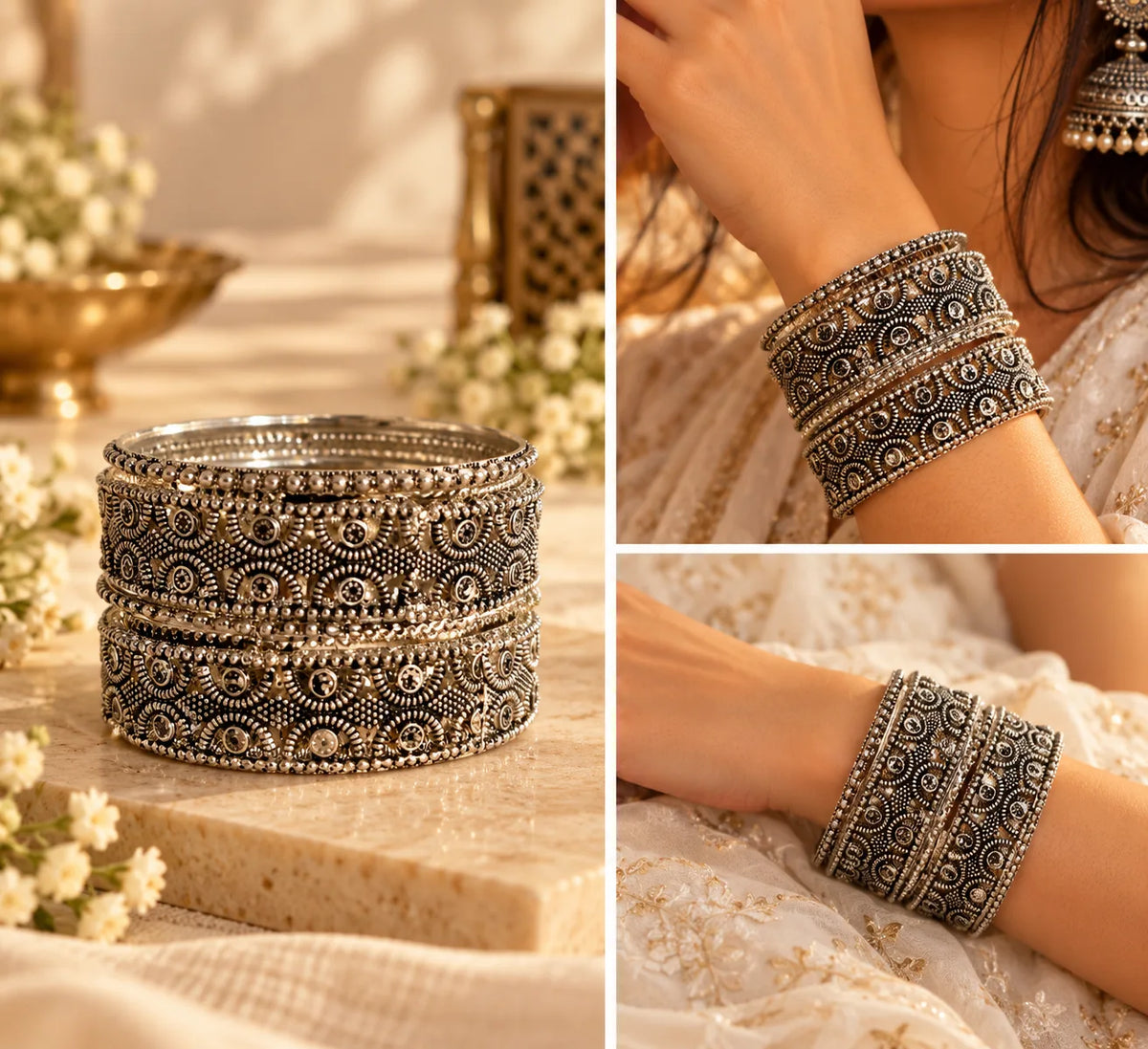 Embossed Oxidized Silver Bangle