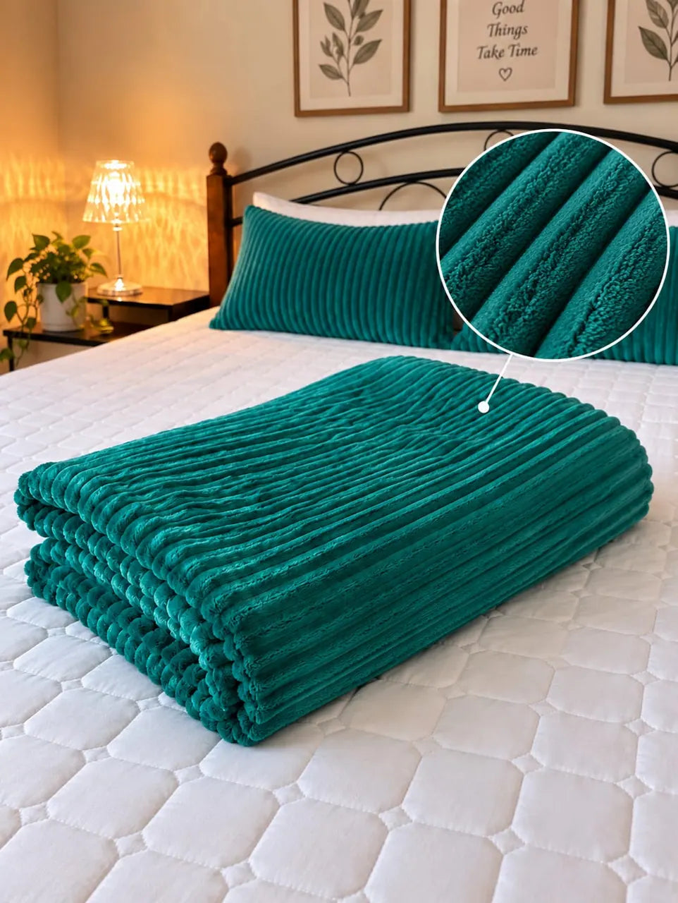 Light Green Ribbed Plush Blanket