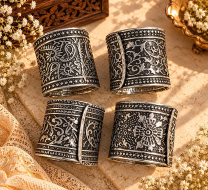Oxidized Silver Engraved Cuff Set