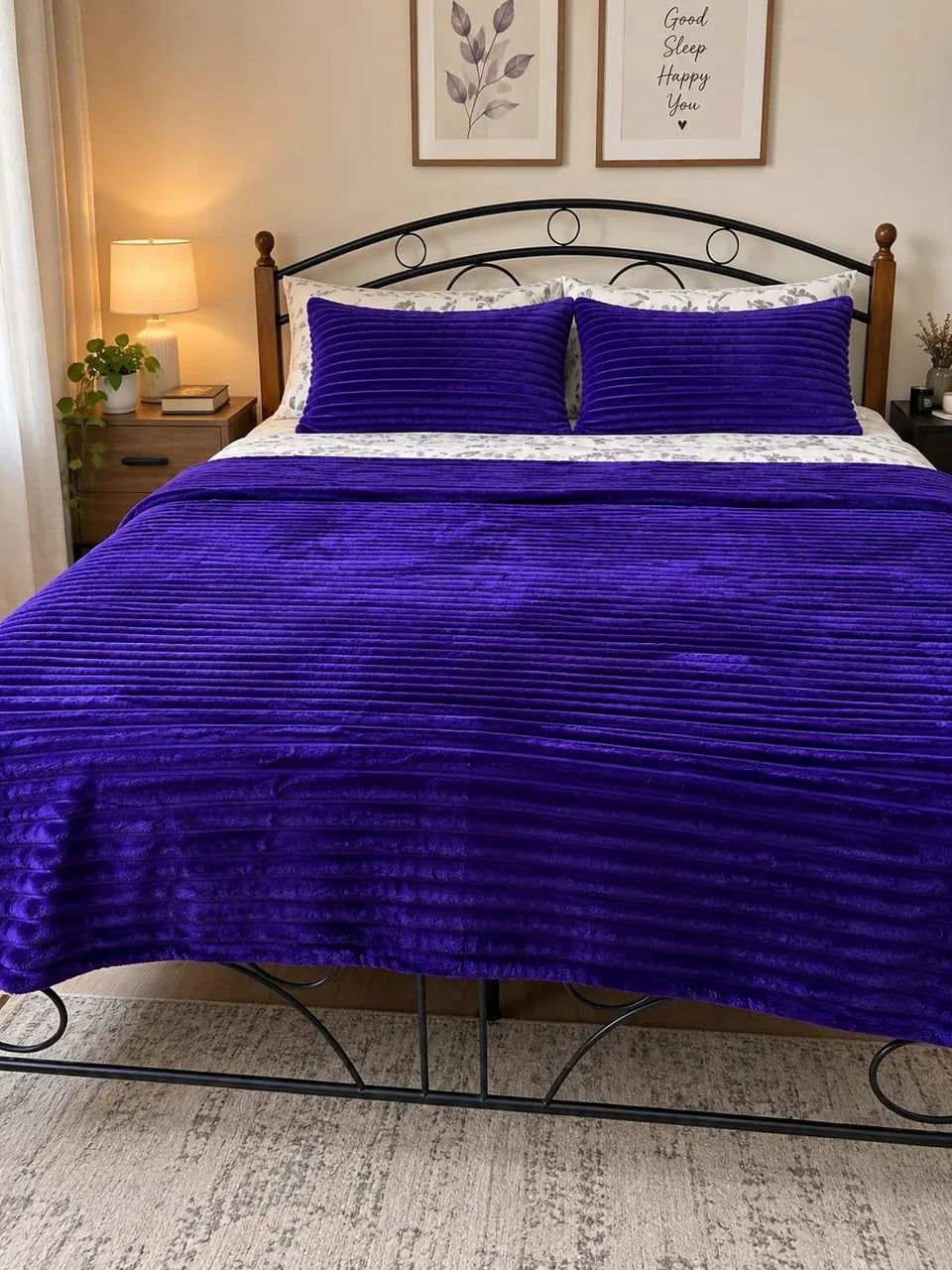 Purple Ribbed Plush Blanket