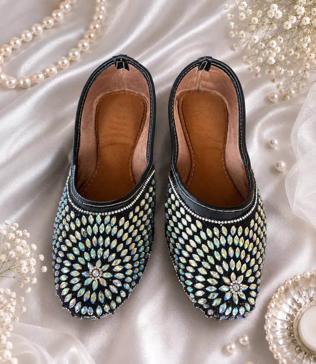 The Chits Midnight Crystal Embellished Party Wear Jutti