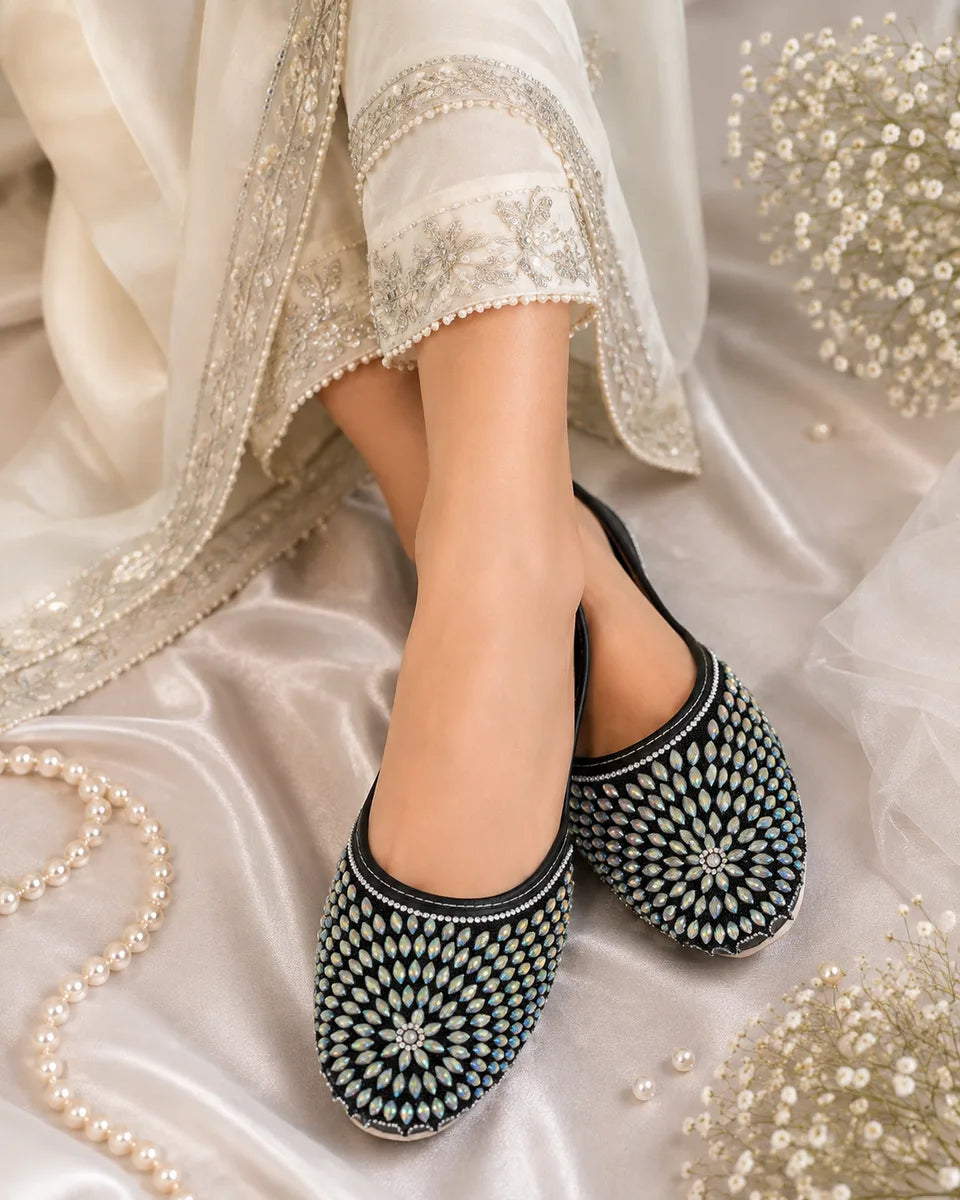 The Chits Midnight Crystal Embellished Party Wear Jutti