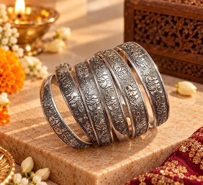 Traditional Oxidized Silver Bangle Set