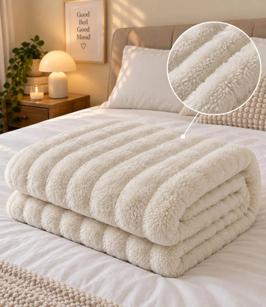 White Ribbed Plush Blanket